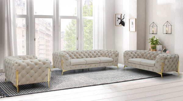 Divani Casa Quincey Transitional Beige Velvet Sofa Set Beige Sofa Set SKU VGKNK8520-BEI-SET Product ID: 79196