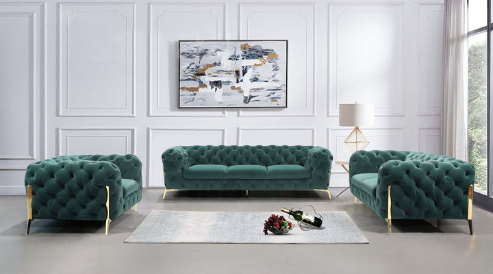 Divani Casa Quincey Transitional Emerald Green Velvet Sofa Set Green Sofa Set SKU VGKNK8520-GRN-SET Product ID: 79200