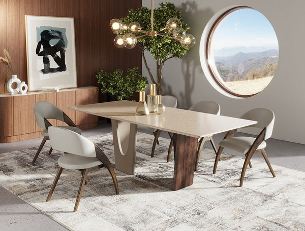 Modrest Brianna Contemporary Marble and Cream/Walnut Dining Table Other Dining Table SKU VGCS-DT-21076 Product ID: 79639