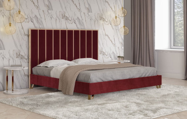 Divani Casa Reyes Modern Red Velvet & Gold Eastern King Bed Red Bed SKU VGYUHD-1880-RED Product ID: 77262