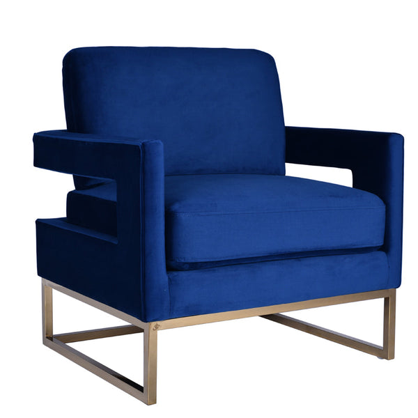 Modrest Edna Modern Blue Velvet & Gold Accent Chair Blue Lounge Chair SKU VGRH-RHS-AC-201-BLU Product ID: 75244
