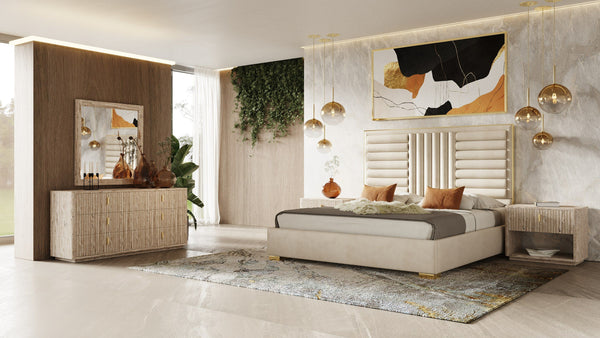 Nova Domus Daystar Roma Modern Beige Velvet Travertine Gold Bedroom Set