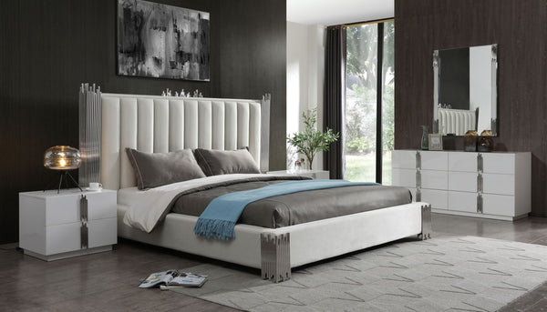 Queen Modrest Token Modern White & Stainless Steel Bedroom SetVig Furniture Model VGVCBD815-SET-WHT-Q ID 78306 catch