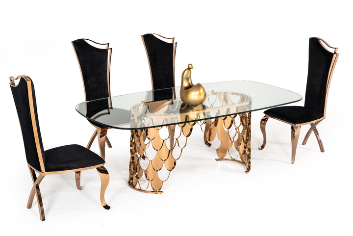 Modrest Javier Modern Glass & Rosegold Dining Table - MONAVILLA