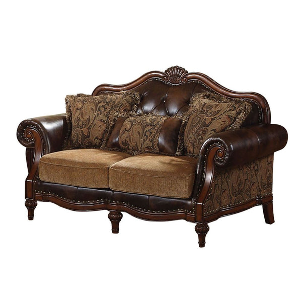 ACME Dreena 2-Tone Brown PU & Chenille Loveseat Model 5496 - MONAVILLA