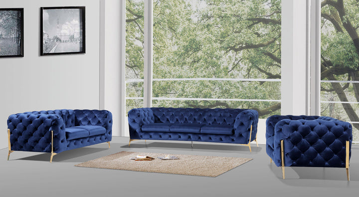 Divani Casa Sheila Modern Dark Blue Fabric Sofa Set - MONAVILLA