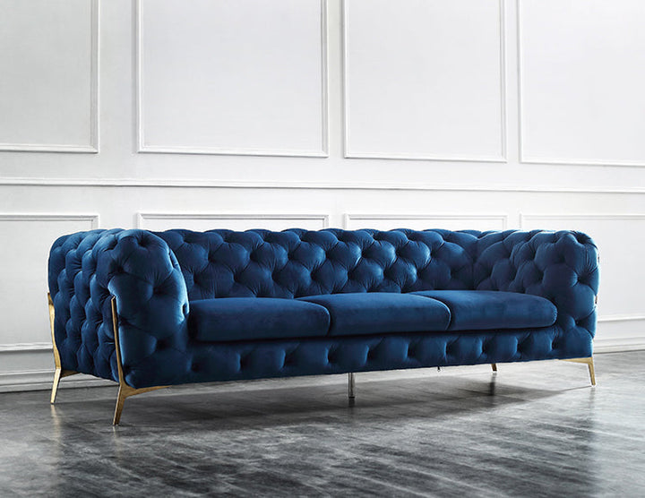 Divani Casa Sheila Modern Dark Blue Fabric Sofa Set - MONAVILLA