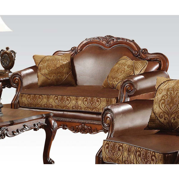 ACME Dresden Brown PU & Chenille, Cherry Oak Loveseat Model 15161 - MONAVILLA
