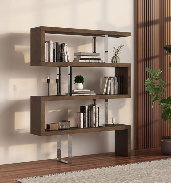 Modrest Maze Modern Walnut Bookcase Walnut Shelf Unit SKU VGBBMD105-WAL Product ID: 16694