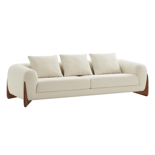 Modrest Fleury Contemporary Cream Fabric and Walnut Sofa - MONAVILLA