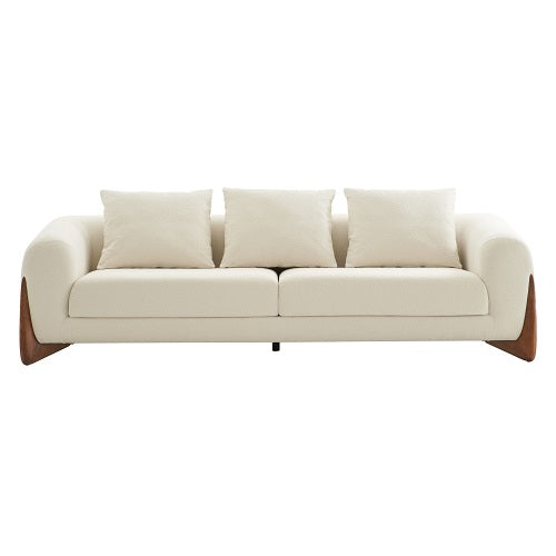 Modrest Fleury Contemporary Cream Fabric and Walnut Sofa - MONAVILLA