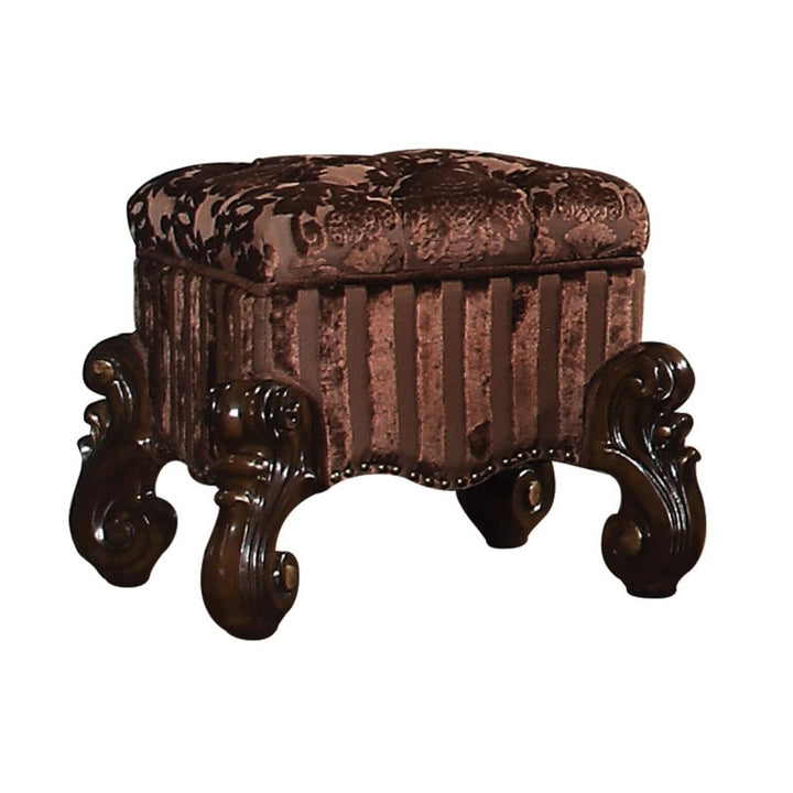 ACME Versailles Fabric & Cherry Oak Vanity Stool Model 21108 - MONAVILLA
