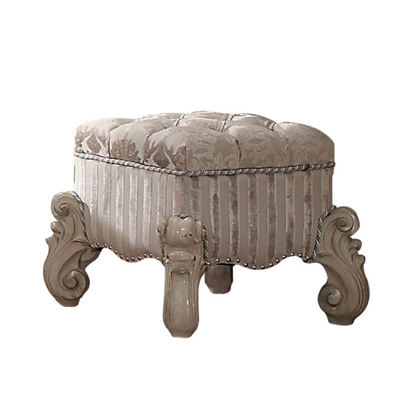 ACME Versailles Ivory Fabric & Bone White Vanity Stool Model 21138 - MONAVILLA