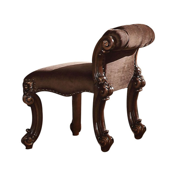 ACME Vendome Fabric & Cherry Vanity Stool Model 22010 - MONAVILLA