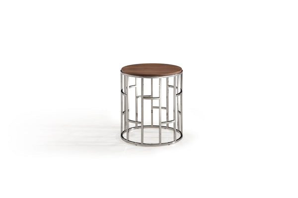 Modrest Silvia Modern Walnut & Stainless Steel End Table - MONAVILLA