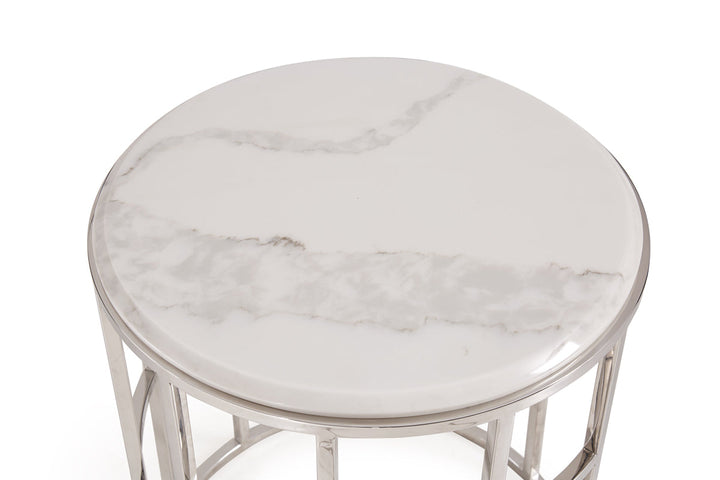 Modrest Silvan Modern Marble & Stainless Steel End Table - MONAVILLA