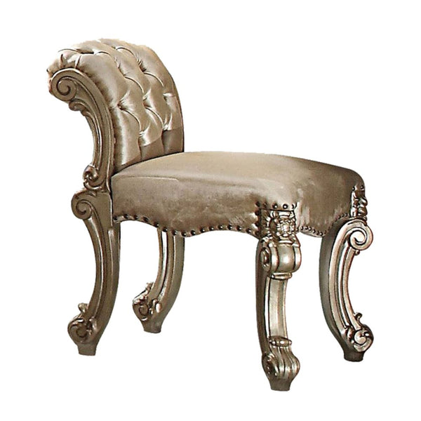 ACME Vendome Fabric, Gold Patina & Bone Vanity Stool Model 23008 - MONAVILLA