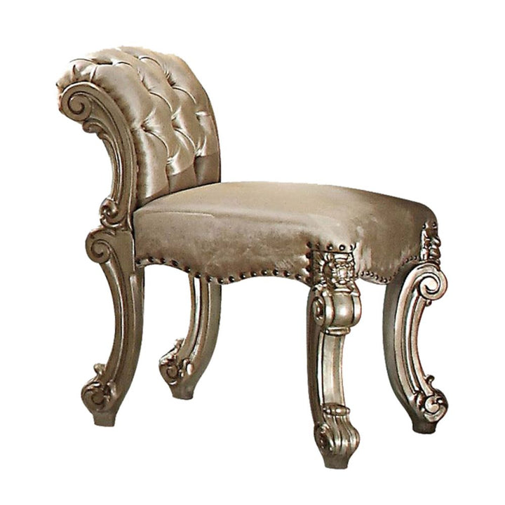 ACME Vendome Fabric, Gold Patina & Bone Vanity Stool Model 23008 - MONAVILLA