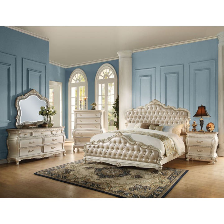 ACME Chantelle Rose Gold PU & Pearl White Queen Bed Model 23540Q - MONAVILLA