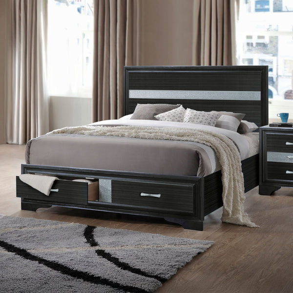 ACME Naima Sparkling Trim Black Bed With Storage