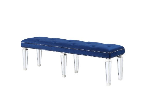ACME Varian Blue Velvet & Mirrored Bench Model 26157 - MONAVILLA