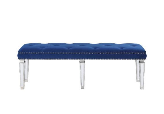 ACME Varian Blue Velvet & Mirrored Bench Model 26157 - MONAVILLA