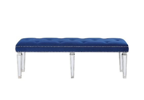 ACME Varian Blue Velvet & Mirrored Bench Model 26157 - MONAVILLA