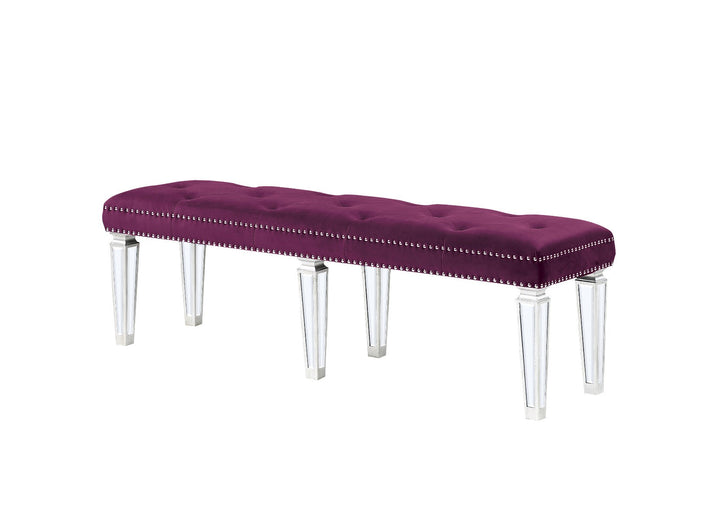 ACME Varian Burgundy Velvet & Mirrored Bench Model 27377 - MONAVILLA