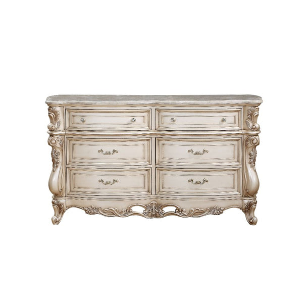 ACME Gorsedd Marble & Antique White Dresser Model 27445 - MONAVILLA