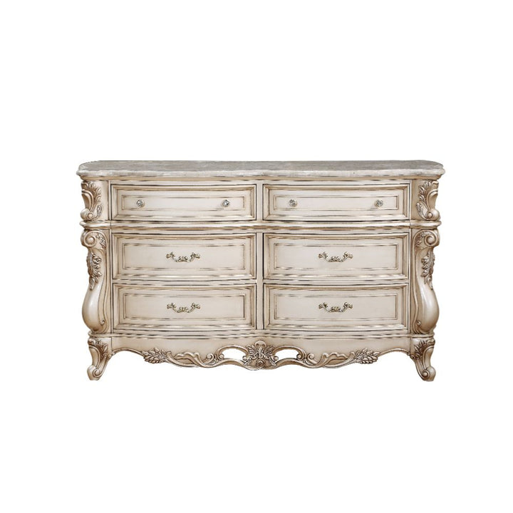 ACME Gorsedd Marble & Antique White Dresser Model 27445 - MONAVILLA
