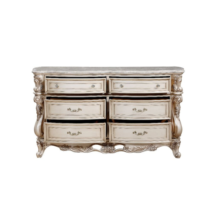 ACME Gorsedd Marble & Antique White Dresser Model 27445 - MONAVILLA
