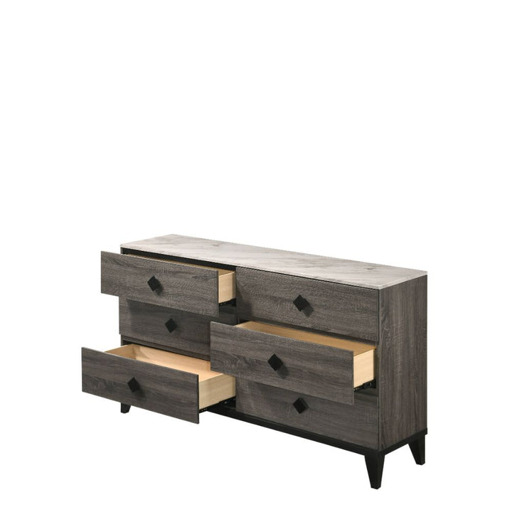 ACME Avantika Faux Marble & Rustic Gray Oak Dresser Model 27675 - MONAVILLA