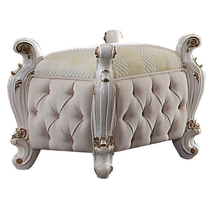 ACME Picardy Fabric & Antique Pearl Vanity Stool Model 27885 - MONAVILLA