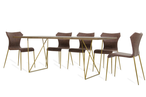 Modrest Marcia Modern Tobacco & Antique Brass Dining Table - MONAVILLA