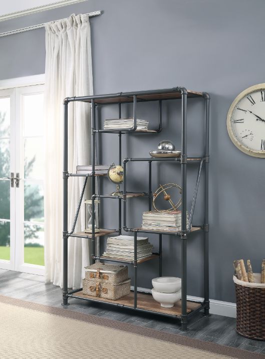 ACME Brantley Antique Oak & Sandy Gray Finish Bookshelf Model 35887 - MONAVILLA