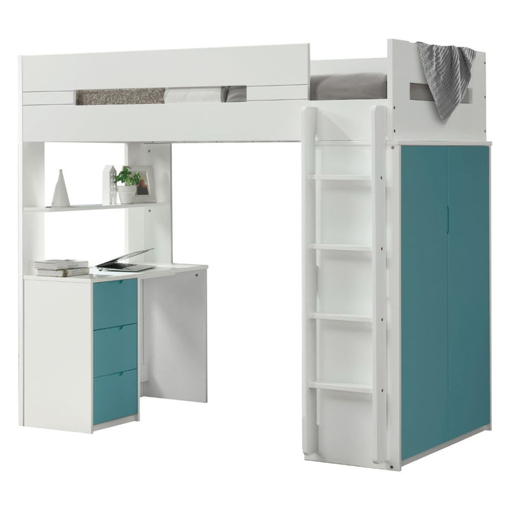 ACME Nerice White & Teal Loft Bed Model 38045 - MONAVILLA