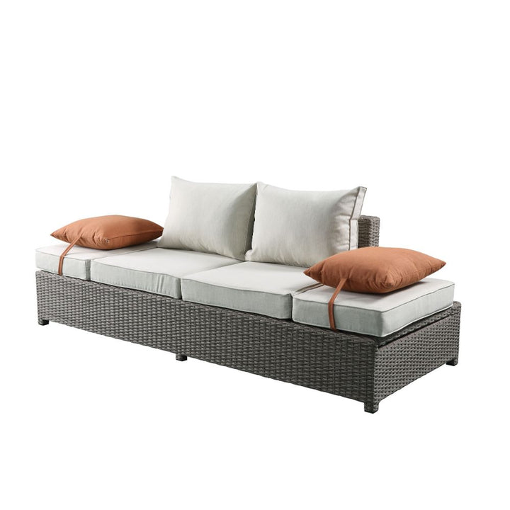 ACME Salena Beige Fabric & Gray Wicker Patio Sofa & Ottoman Model 45015 - MONAVILLA
