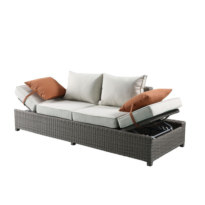 ACME Salena Beige Fabric & Gray Wicker Patio Sofa & Ottoman Model 45015 - MONAVILLA