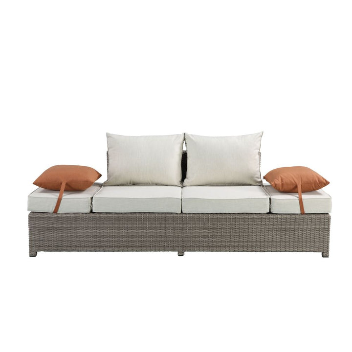 ACME Salena Beige Fabric & Gray Wicker Patio Sofa & Ottoman Model 45015 - MONAVILLA