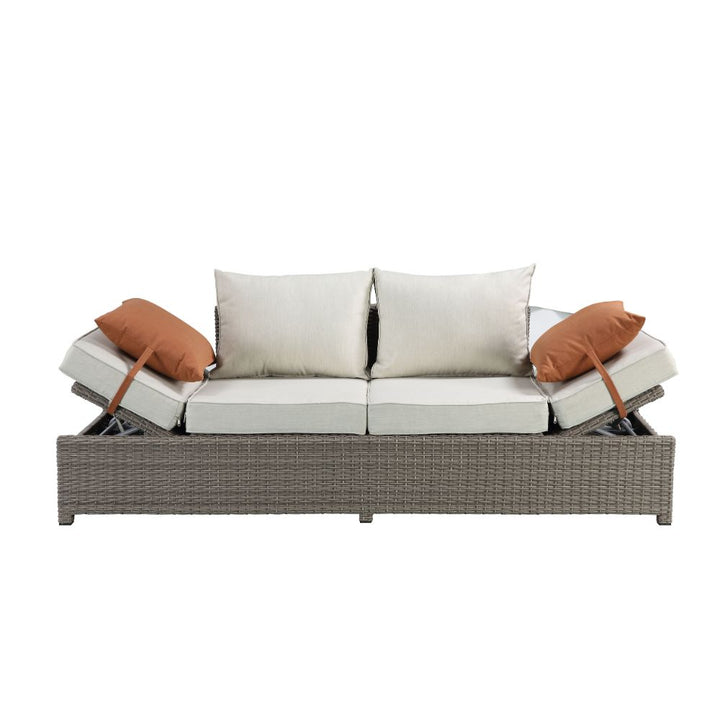 ACME Salena Beige Fabric & Gray Wicker Patio Sofa & Ottoman Model 45015 - MONAVILLA