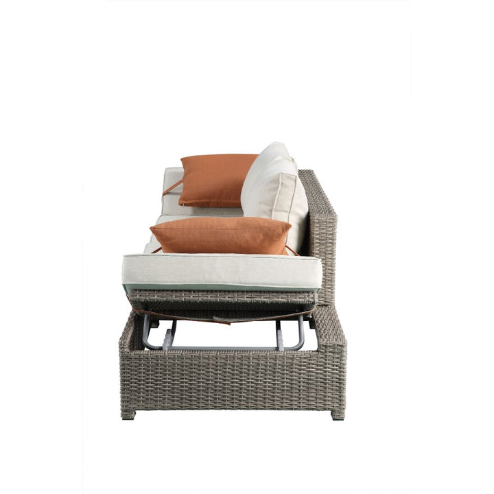 ACME Salena Beige Fabric & Gray Wicker Patio Sofa & Ottoman Model 45015 - MONAVILLA