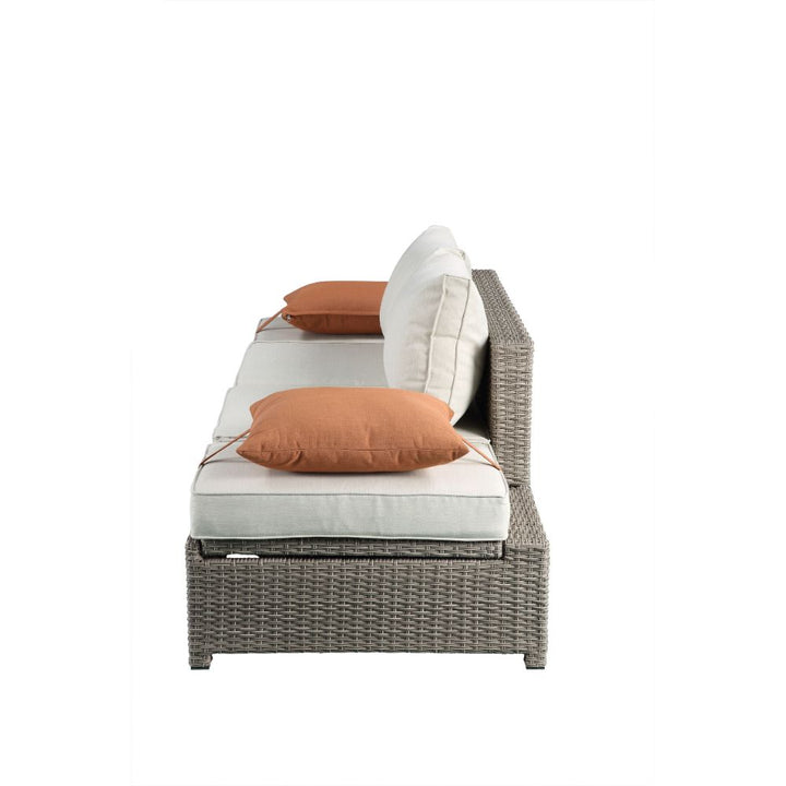 ACME Salena Beige Fabric & Gray Wicker Patio Sofa & Ottoman Model 45015 - MONAVILLA