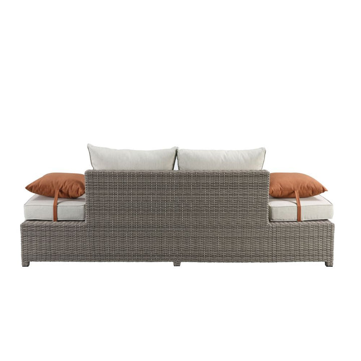 ACME Salena Beige Fabric & Gray Wicker Patio Sofa & Ottoman Model 45015 - MONAVILLA