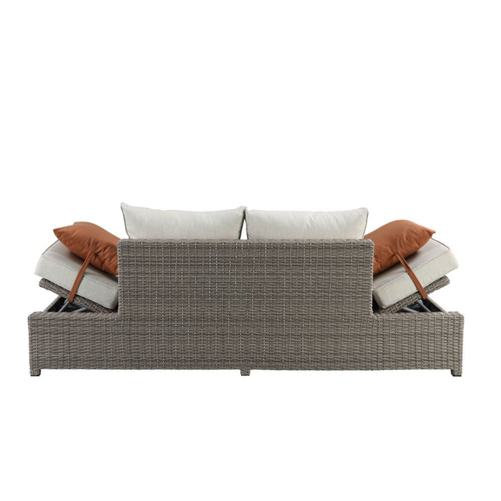 ACME Salena Beige Fabric & Gray Wicker Patio Sofa & Ottoman Model 45015 - MONAVILLA