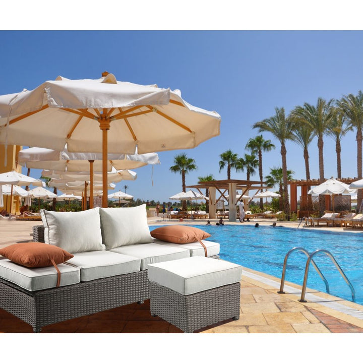ACME Salena Beige Fabric & Gray Wicker Patio Sofa & Ottoman Model 45015 - MONAVILLA