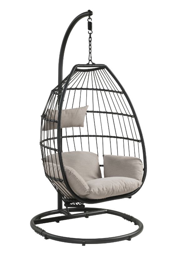 ACME Oldi Beige Fabric & Black Wicker Patio Swing Chair Model 45115 - MONAVILLA