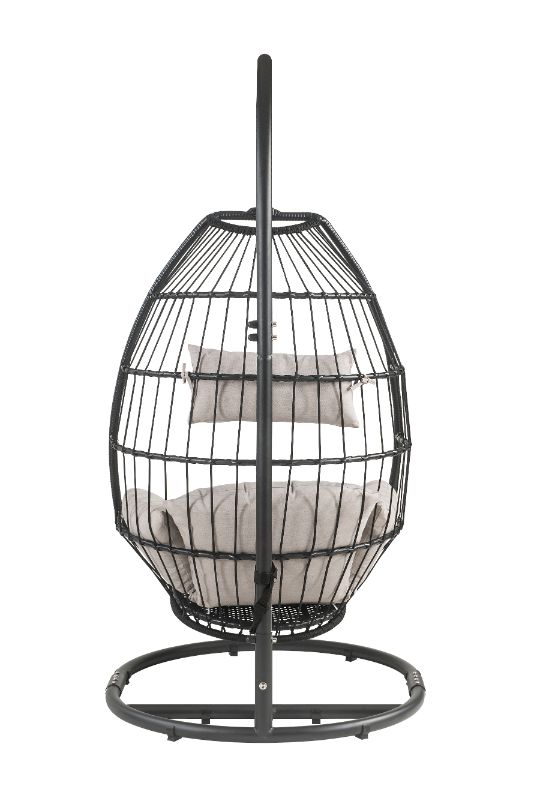 ACME Oldi Beige Fabric & Black Wicker Patio Swing Chair Model 45115 - MONAVILLA