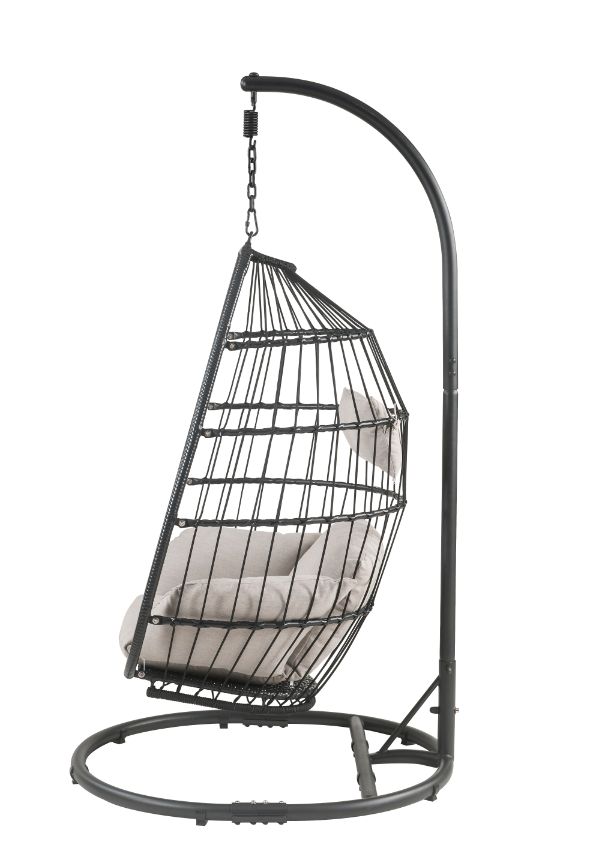 ACME Oldi Beige Fabric & Black Wicker Patio Swing Chair Model 45115 - MONAVILLA