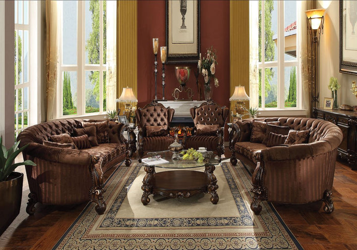ACME Versailles Brown Velvet & Cherry Oak Sofa Model 52080 - MONAVILLA