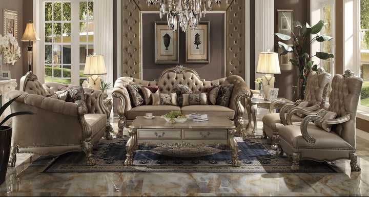 ACME Dresden Bone Velvet & Gold Patina Loveseat Model 52091 - MONAVILLA